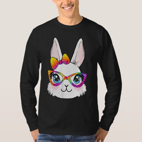 Cute Bunny Face Tie Dye Easter Day Glasses Headban T_Shirt