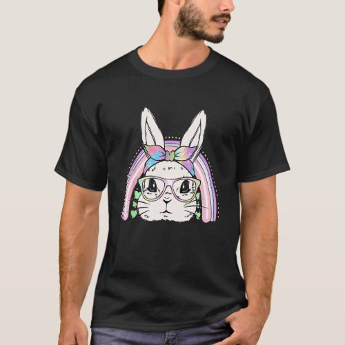 Cute Bunny Face Tie Dye Easter Day Glasses Headban T_Shirt