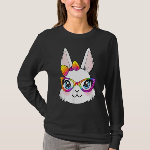 Cute Bunny Face Tie Dye Easter Day Glasses Headban T_Shirt