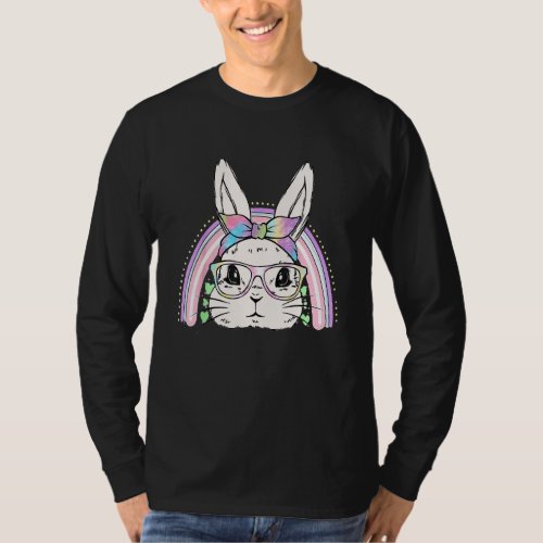 Cute Bunny Face Tie Dye Easter Day Glasses Headban T_Shirt