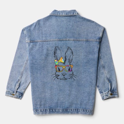 Cute Bunny Face Tie Dye Glasses Easter Day  Denim Jacket