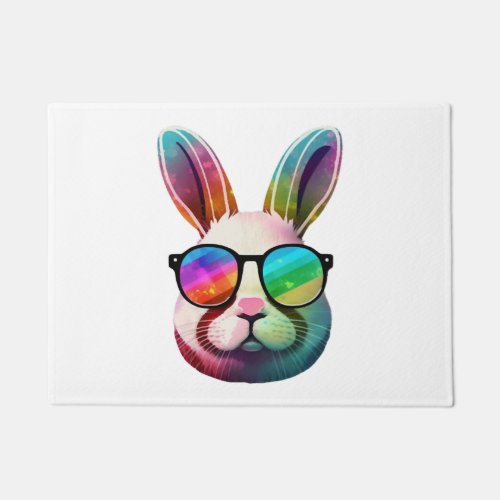 Cute Bunny Face Tie Dye Glasses Easter Day  Doormat