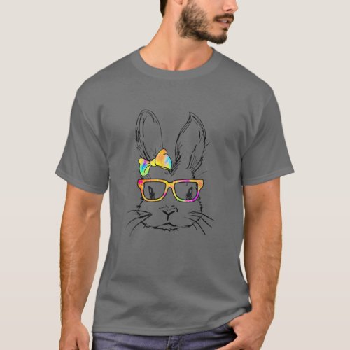 Cute Bunny Face Tie Dye Glasses Easter Day T_Shirt