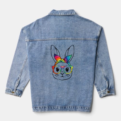 Cute Bunny Face Tie Dye Glasses Headband Happy Eas Denim Jacket