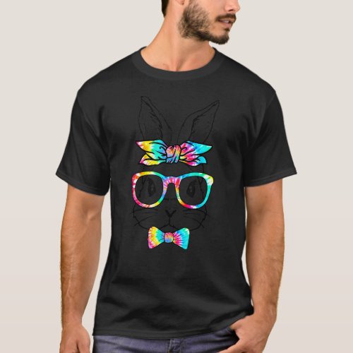 Cute Bunny Face Tie Dye Glasses Headband Happy Eas T_Shirt