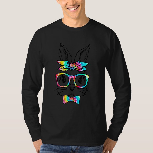 Cute Bunny Face Tie Dye Glasses Headband Happy Eas T-Shirt (Front)