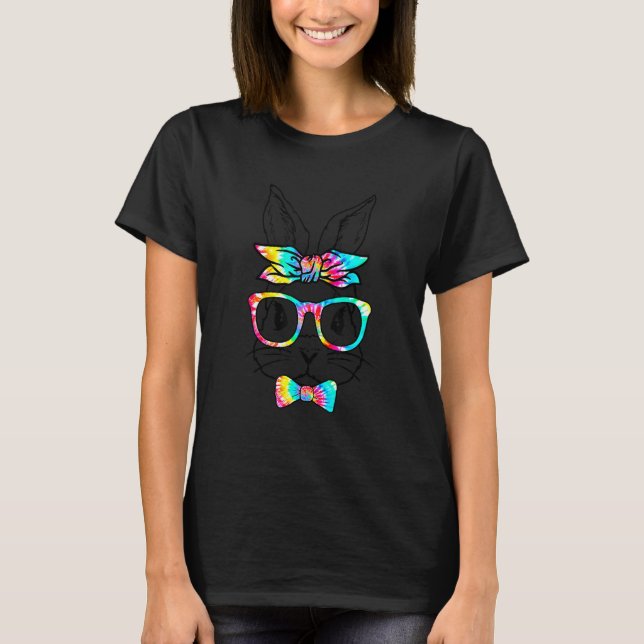 Cute Bunny Face Tie Dye Glasses Headband Happy Eas T-Shirt (Front)