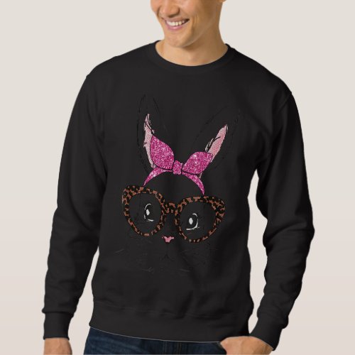 Cute Bunny Face Tie Dye Glasses Leopard Easter Day Sweatshirt