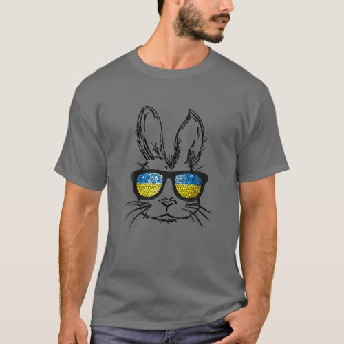 Cute Bunny Face Wearing Glasses Ukraine Flag Easte T_Shirt
