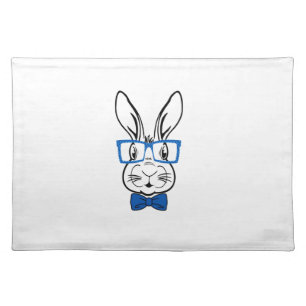 Cute Bunny Face With Blue Glasses Bow Tie Easter R Cloth Placemat