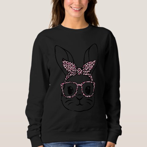 Cute Bunny Face With Glass Leopard Pink Bow Print  Sweatshirt