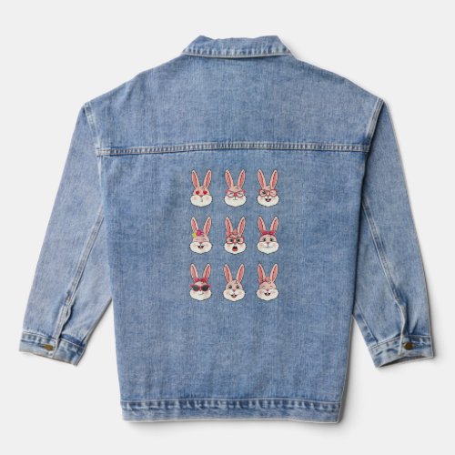 Cute Bunny Face With Glasses Bowtie Easter Girls K Denim Jacket