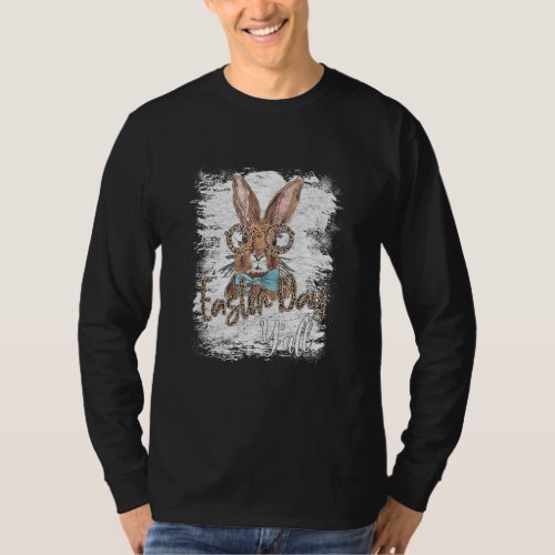 Cute Bunny Face With Leopard Glasses Easter Day Y T_Shirt