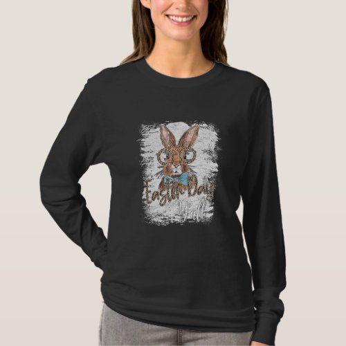 Cute Bunny Face With Leopard Glasses Easter Day Y T_Shirt