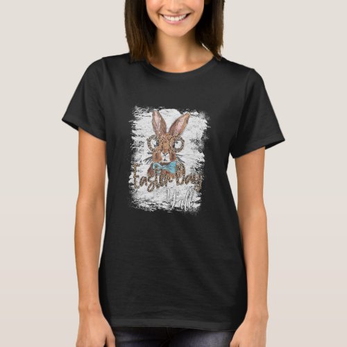 Cute Bunny Face With Leopard Glasses Easter Day Y T_Shirt