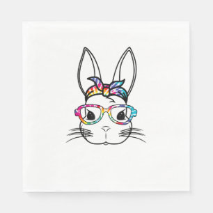 Cute Bunny Face With Tie Dye Glasses Headband East Napkins