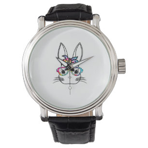 Cute Bunny Face With Tie Dye Glasses Headband East Watch