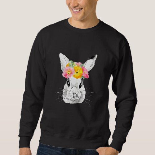 Cute Bunny Face Withe A Flowers  Happy Easter Day Sweatshirt