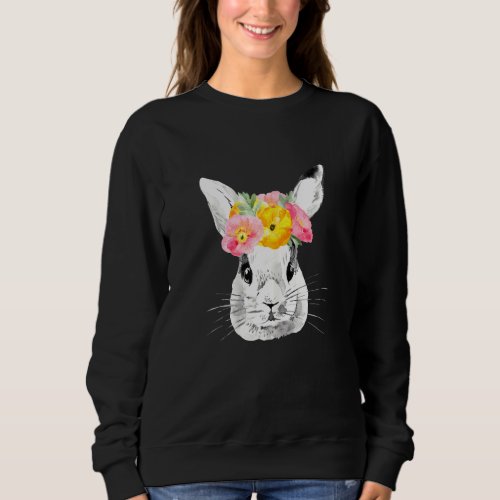 Cute Bunny Face Withe A Flowers  Happy Easter Day Sweatshirt