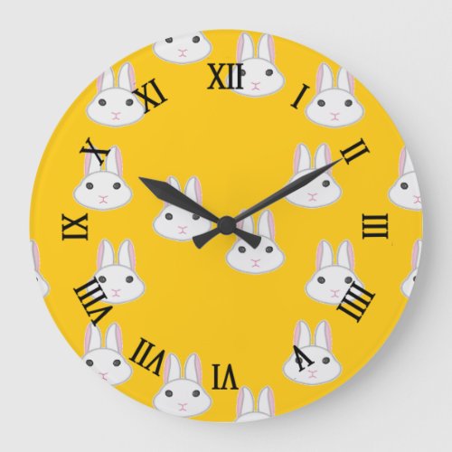 Cute bunny faces on orange large clock
