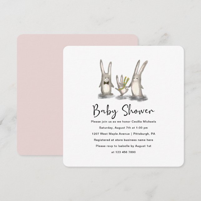 Cute Bunny Family Baby Shower Invitation (Front/Back)