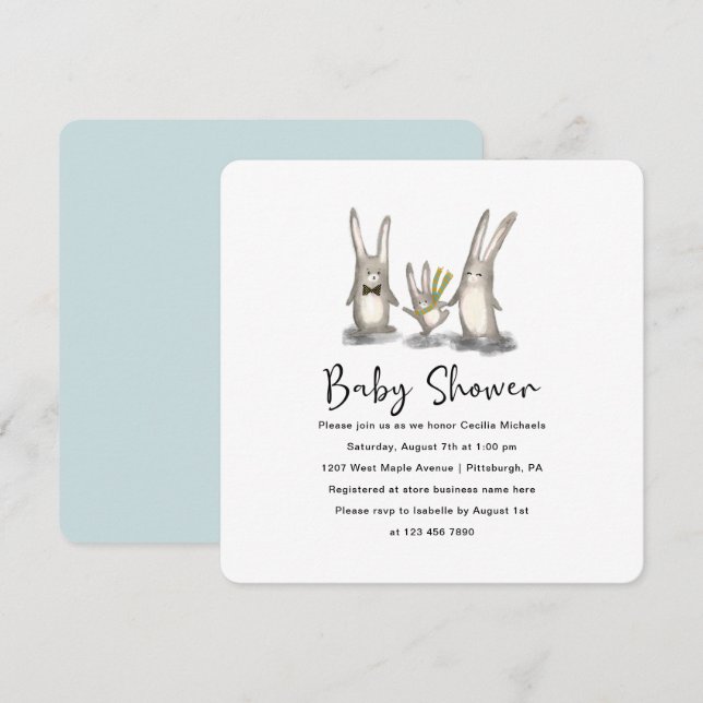 Cute Bunny Family Baby Shower Invitation (Front/Back)