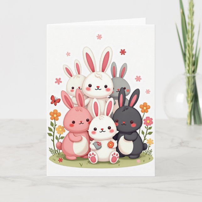 Cute Bunny Family Greeting Card (Front)