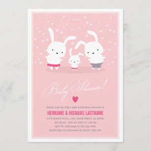 Cute Bunny Family Pink Couples Baby Shower Girl Invitation