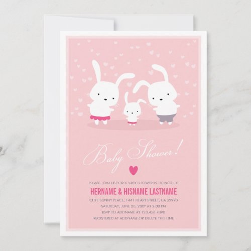 Cute Bunny Family Pink Couples Baby Shower Girl Invitation