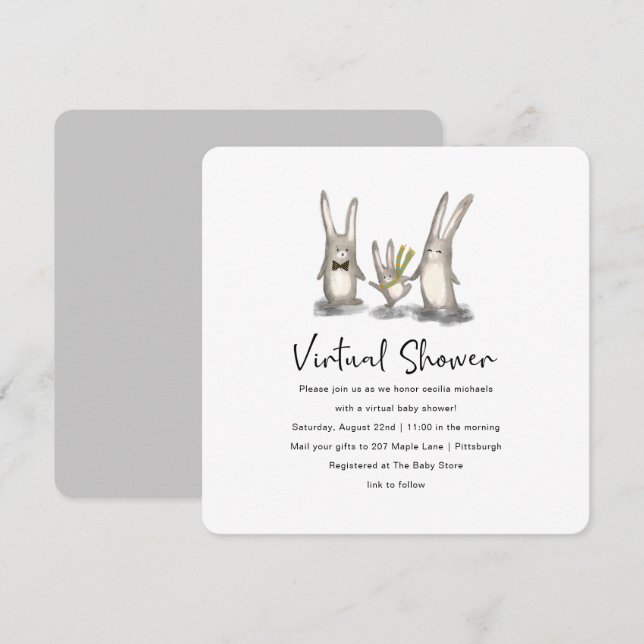 Cute Bunny Family Virtual Baby Shower Invitation (Front/Back)