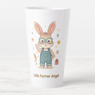 Cute Bunny Farmer with Glasses and Overalls Illust Latte Mug