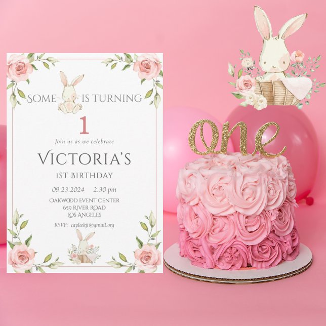 Cute Bunny First 1st Birthday Party Invitation (Creator Uploaded)