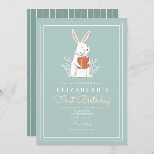 Cute Bunny First Birthday 1st Birthday Turning One Invitation