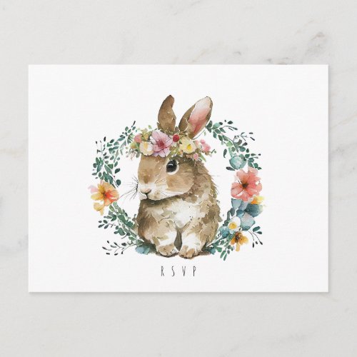 cute bunny floral baby shower rsvp postcard