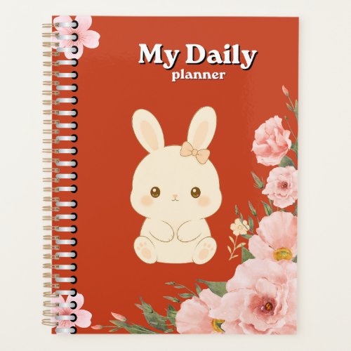 Cute Bunny Floral Daily Planner | Pink Watercolor