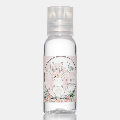 Cute Bunny Floral Pink Gray Baby Shower Favor Hand Sanitizer