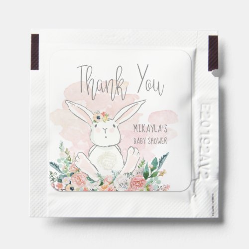 Cute Bunny Floral Pink Gray Baby Shower Favor Hand Sanitizer Packet