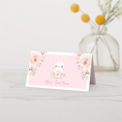 Cute Bunny Floral Rabbit 1st Birthday Baby Shower Place Card