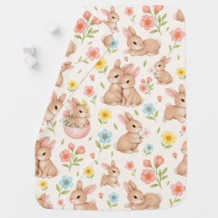 Cute Bunny Floral Spring Pattern Baby Blanket