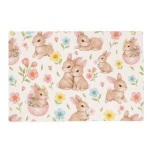 Cute Bunny Floral Spring Pattern Placemat