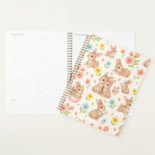 Cute Bunny Floral Spring Pattern Planner