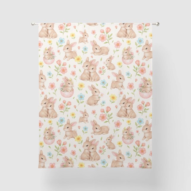 Cute Bunny Floral Spring Pattern Sheer Curtains (Front)