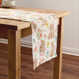 Cute Bunny Floral Spring Pattern Short Table Runner