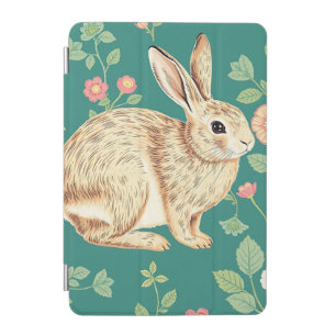 Cute Bunny Floral Teal Pattern iPad Mini Cover