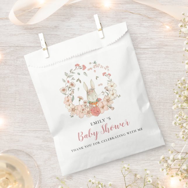 Cute Bunny Florals Thank You Baby Shower  Favor Bag (Clipped)