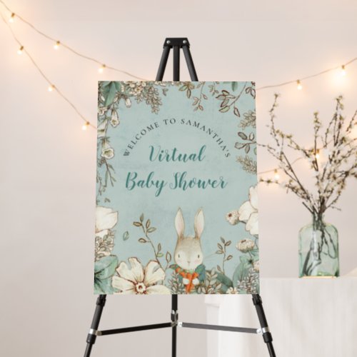 Cute Bunny Florals Welcome Virtual Baby Shower Foam Board