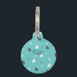 cute bunny flower and butterfly pattern pet name tag<br><div class="desc">Elegant and sweet design representing white and grey rabbits,  butterflies and flowers on a blue-green background.</div>