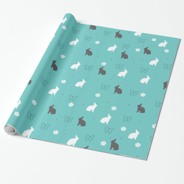 cute bunny flower and butterfly pattern wrapping paper (Unrolled)