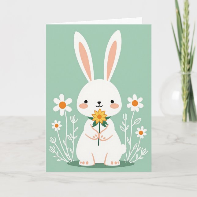 Cute Bunny Flower Scene Card (Front)