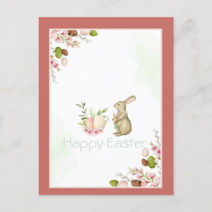 Cute Bunny Flowers Easter Eggs Holiday Postcard